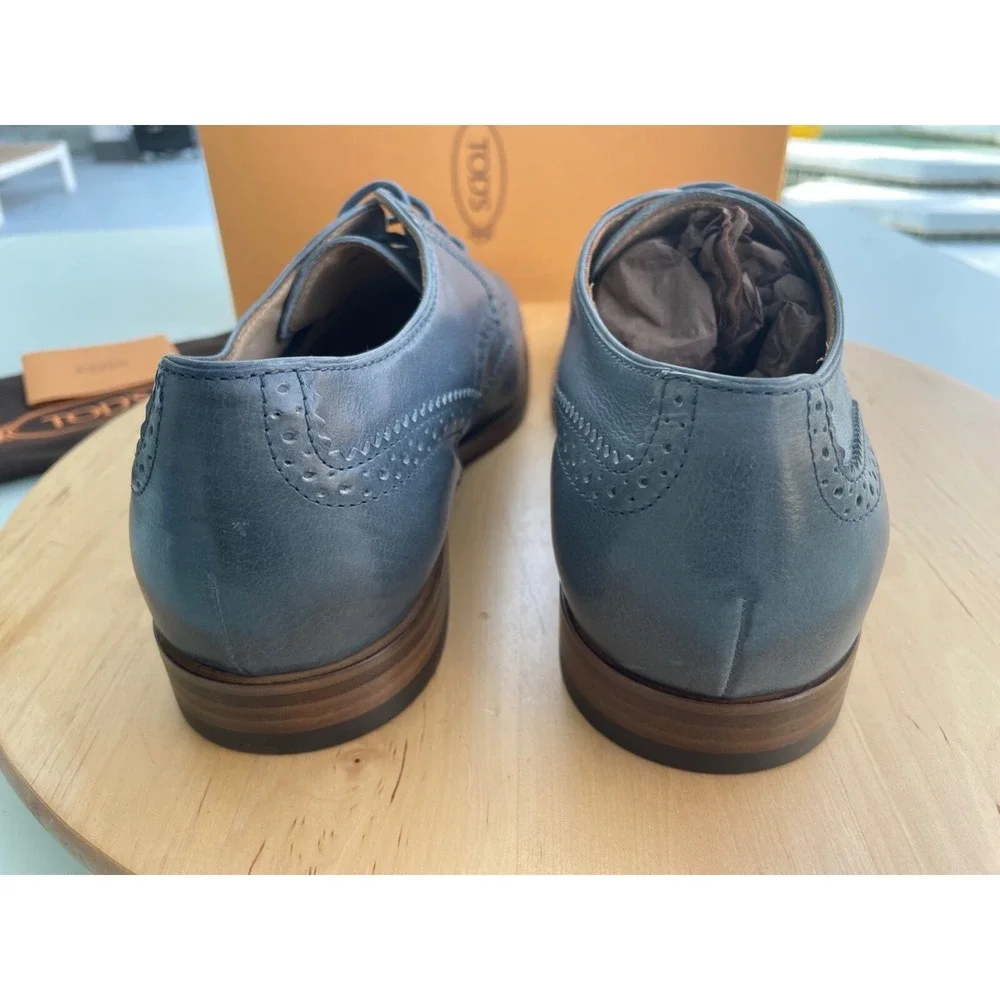 Tod's Men's Derby Bucature Cuoio SY Grey Leather Oxford shoes, Size UK 7 (US 8)